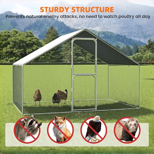 UDPATIO Large Metal Chicken Coop Walk in– Heavy Duty Outdoor Poultry Run with Protective Cover for 25-35 Chickens, Ducks, or Rabbits | Predator-Proof & Weather-Resistant | Double Feed Door UV-Resistant Cover Heavy Duty Outdoor Cage for Bird Duck Rabbit He