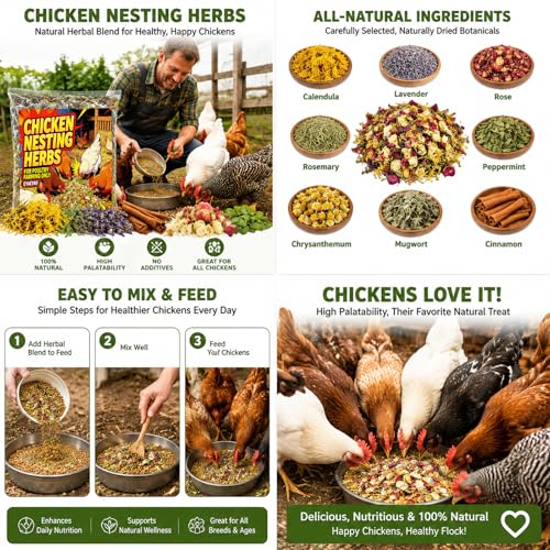 16 oz Chicken Nesting Herbs - Dried Herb Layer Feed Coop and Run Insulation Roosting Bars for Box Pads Supplies Laying Hens Chicks Vacuum Packed Bedding Winter