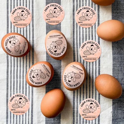 500pcs Farm Fresh Egg Stickers, 2" Round Self-Adhesive Unwashed Egg Stamps Packaging Labels Carton Labels with Collection Date for Farm Chicken Duck Supplies