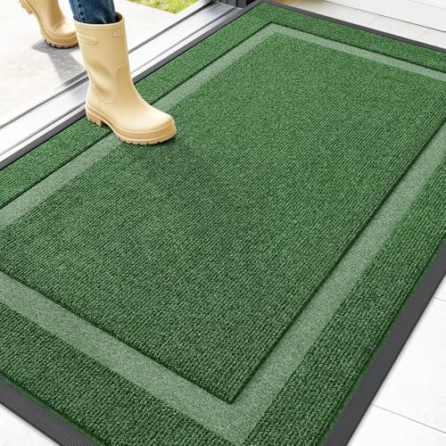 OLANLY Front Door Mat Outside 47x30, All-Season Heavy-Duty Rubber Doormat | Green, Absorbent, Stain and Fade Resistant, Waterproof Non-Slip Backing, Low-Profile Indoor Outdoor Floor Mat for Entryway - color: Green, size: 47" x 30"
