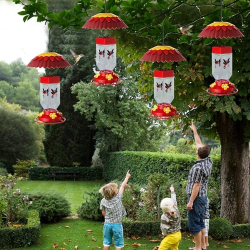 3 Pcs Hummingbird Feeder Umbrellas Rain Cover with Ant Guard, Red | 8" Weather Dome Shade for Hanging Small Bird Feeders Outdoors, Keep Nectar Fresh, 3 Adjustable Metal Hooks - color: Dark Red x3
