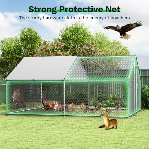 Homgava Large Metal Chicken Coop,13.1'L x 9.8'W x 6.6'H Chicken Run,Walk in Chicken Pen with Cover for Yard,Large Poultry Cage for Duck Rabbit - size: 155.0"L x 120.0"W x 78.0"H