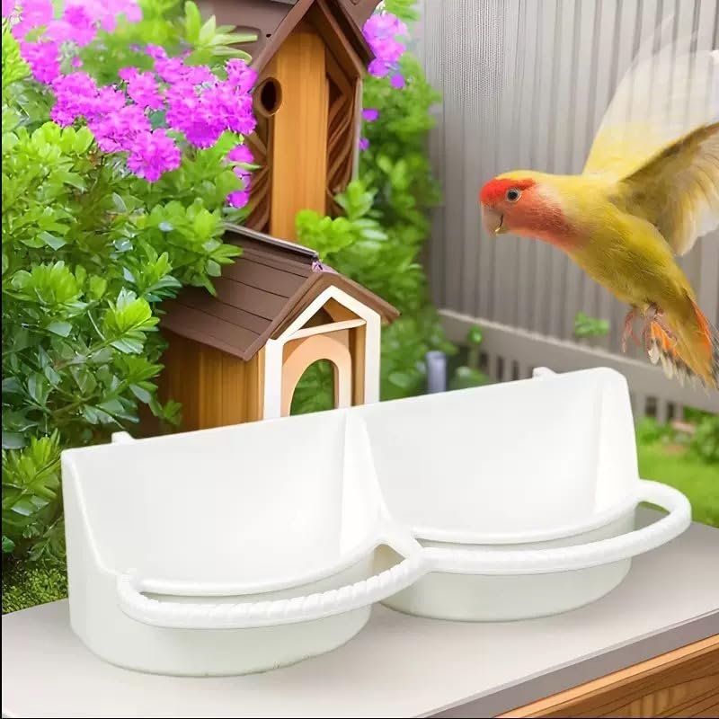 Bird Feeder for Cage, Hanging Plastic Feeder with Hooks, Large Capacity Water Food Bowl Cage Accessories, Water Dispenser with Perches for Small Bird Parakeet Cockatiel Canary Parrot