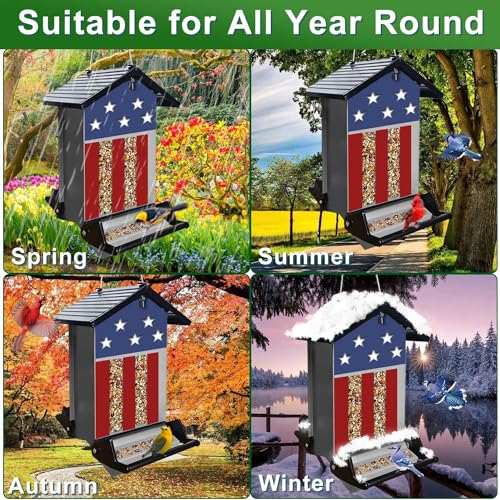 Squirrel Proof Bird Feeder for Outdoors,6LB Large Capacity,Metal Wild Bird Seed Feeder with Bilateral Weight-Activated Perches for Outside Hanging,Finch,Cardinal,Blue Jay,Garden（Grey - color: Gray