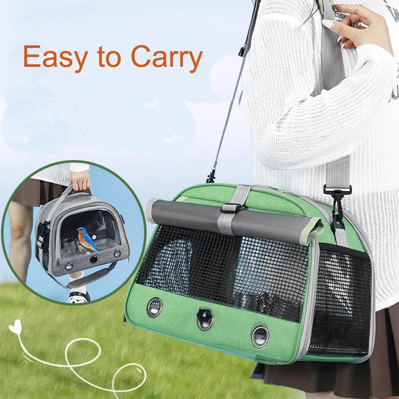 Bird Travel Carrier Bag, Portable Small Bird Parrot Parakeet Carrier | with Standing Perch and Tray, Side Access Window Collapsible Bird Carry Transport Bag for Vet Visit(Green)