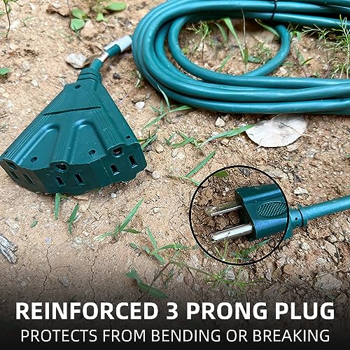 YOJOE 3-Outlets Indoor Outdoor Extension Cord, 3 Prong 13A Weatherproof Power Cord Multiple Outlets, 16 Gauge Heavy Duty 12 ft Green Extension Cord for Garage, Garden, 16/3 SJTW UL Certified - color: Green, size: 12 Foot, style: Standard