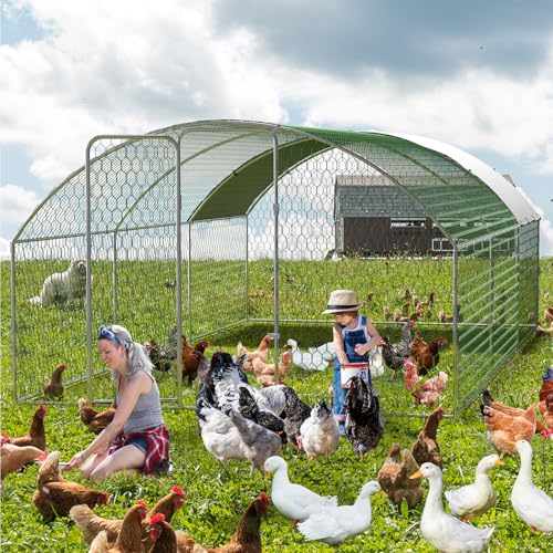Large Chicken Coop Metal Chicken Run for 30 Chickens, Chickens Poultry Cage with Water Poof & UV Resistance Cover,Lockable Doors for Outdoor Backyard,9.8'Wx19.7'Lx6.6'H - size: 9.8'W x 19.7'L x 6.6'H (3-Unit Coop)