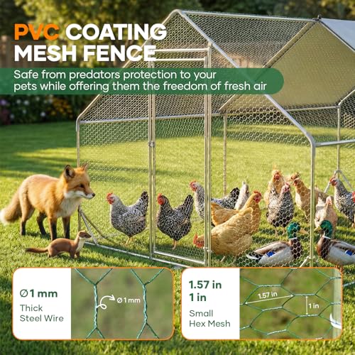 Metal Chicken Coop with Runs for Yard with Cover Waterproof Quail Coop Walk in Duck Coop, Chicken Pen House Cage gallinero para gallinas with Security Lock for Outdoor Farm Rabbit Run 19x9.2x6.5ft - size: 224.4"L x 110.4"W x 78"H