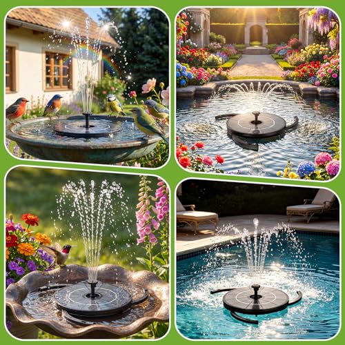 AISITIN Solar Fountain Pump 6 Nozzles & Anti-Drift Bracket & Ground Stakes | DIY Separated Design, Attract Birds, Upgraded Filter, Solar Fountain for Bird Bath, Water Feature, Fish Tank, Garden