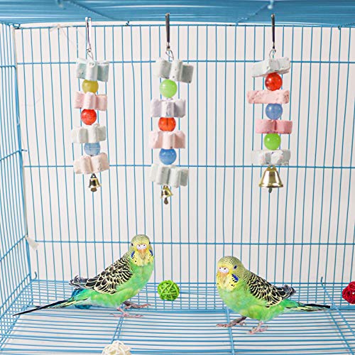 3Packs Parrot Chewing Toy Beak Trimmer Calcium Stone with BellParrot for Cockatiel Conure African Grey Amazon Parrots Parakeet Cockatiel Bird (Style-2)