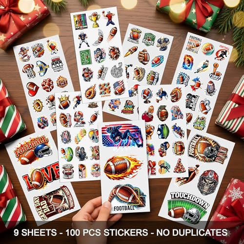 100 PCS Football Stickers Pack, Sport Non Repeating Game Day Decals | Vinyl Waterproof for Helmet Skateboard Car Laptop Water Bottle Adults Teens - color: Football Stickers