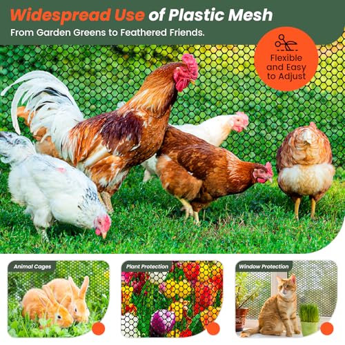Toolterritary Plastic Wire Mesh,16IN x 50FT Chicken Wire Fencing for Floral Arrangements, Chicken Wire Mesh for Crafts with 100 Pcs Zip Ties,Gaden Netting for Dogs, Deers, Poultry - color: Black, size: 16IN x 50FT