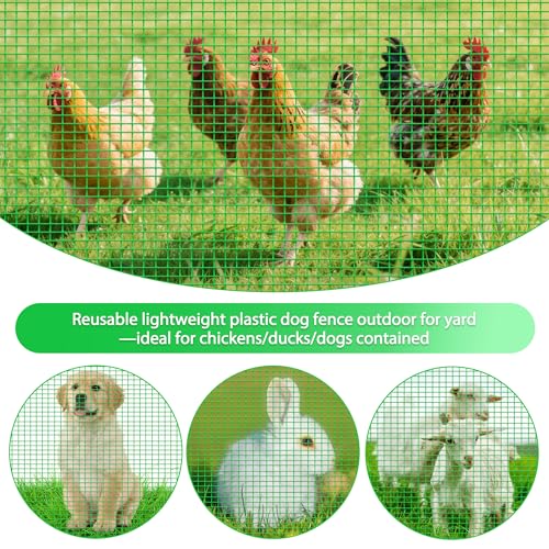3'x82' Temporary Fence with Posts, Portable Dog Fence Outdoor for Yard | Green mesh with step-in posts, No assembly required, Fencing for yard, Garden fence animal barrier, Snow fence - color: Green, size: 3x82 ft