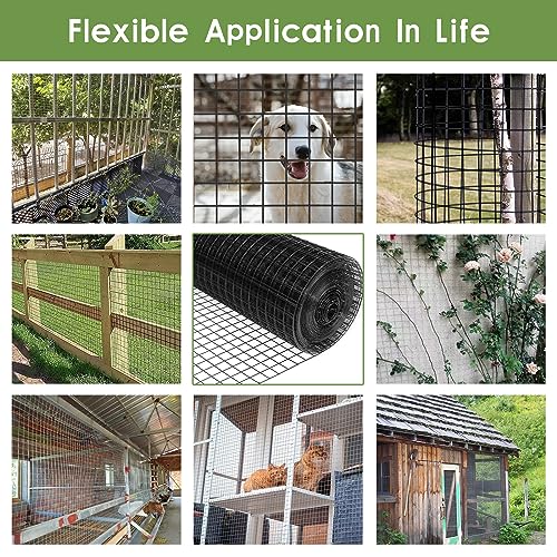 Tongmo 24" x 100' Black Hardware Cloth, 1inch Mesh Chicken Wire Fence, 19 Gauge Vinyl Coated Wire and Welded Wire Roll,Garden Fence, Poultry Netting for Rabbit/Duck/Chicken Coop
