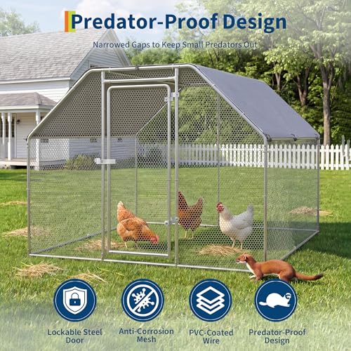 9.84×6.56×6.56 FT Large Chicken Coop, Metal Chicken Coop with Waterproof Cover, Spire Roof, Security Lock, Walk in Chicken Pen for Hen House, Duck Coop and Rabbit Run | Walk-in Chicken Pen with Waterproof Cover, Security Lock for Hen House, Duck Coop and