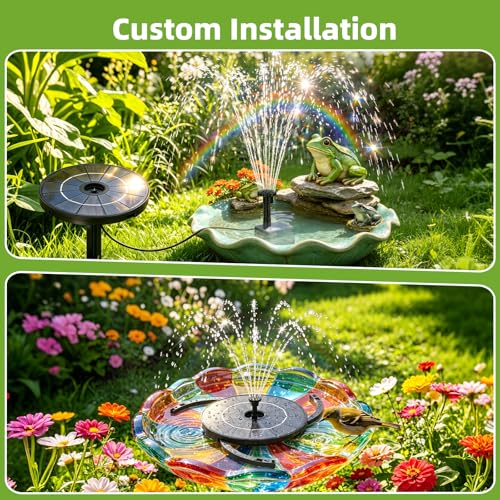 AISITIN Solar Bird Bath Fountain with 6 Nozzles & DIY Separated Design | 3 Anti-Drift Brackets, Ground Stakes, Attract Birds, Upgrade Filter, Solar Fountain for Bird Bath, Fish Tank, Garden, Pond