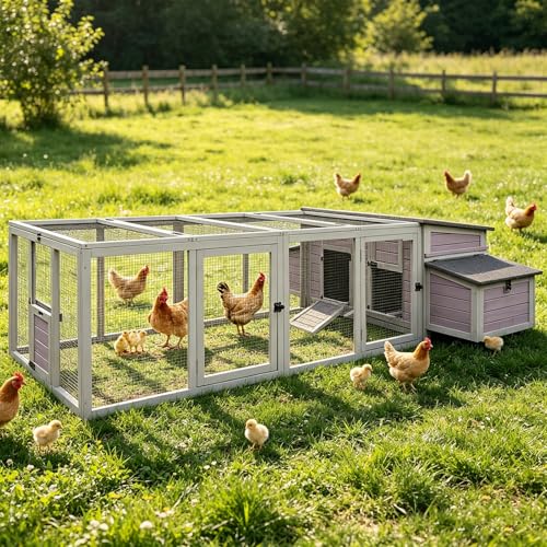 Extra Large Chicken Coop with Run, Outdoor Wooden Hen Poultry Cage Nesting Box, Elevated Frame, Removable Pull Out Tray, Weatherproof Rabbit Hutch Duck House for Backyard Lawn Garden - color: Grey, size: 103.0"L x 39.0"W x 26.8"H