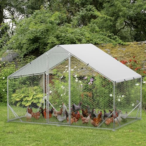 GarveeTech 6.5FT Walk in Chicken Coop Metal, Large Chicken Run with Triangular Brackets, Waterproof & Anti-UV Cover, Poultry Cage for Duck Goose Rabbit, Hen House for Yard Backyard Farm, 6.6' h - size: 9.8' x 6.5' x 6.5'
