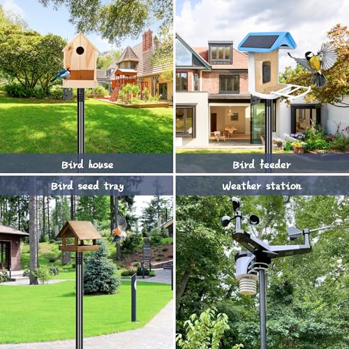 Gtongoko Smart Bird Feeder Pole 1-Inch Dia 63 Inch Bluebird House Pole for Outdoors Weather Station Heavy Duty Metal Mounting Kit Adjustable Bird Feeder Stand Black - color: 63 Inch