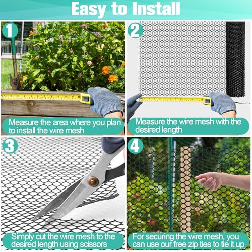 Plastic Mesh Fence Sheet 15.7IN x 10FT - 0.3IN Opening Plastic Chicken Wire Netting Roll Durable for Dogs, Poultry, Puppy, Garden Snake Barrier with 50 Pcs Zip Ties - Black - color: Black, size: 15.7IN x 10FT + 50Ties