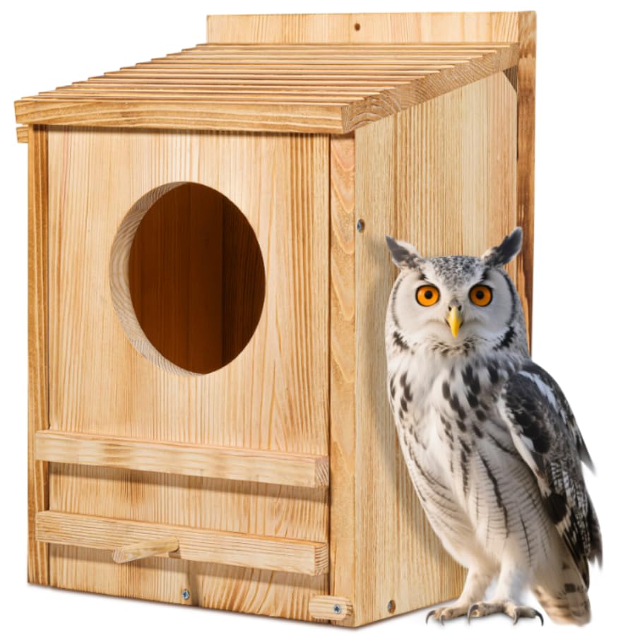 Barn Owl House,Owl Nesting Box for Outside, Wooden Screech Owls Nesting Box | Large Caliber Round Hollow Outdoor Bird's Boxes, Suitable for Wildlife Screech, Barred, Great Horned, Barn Owls - size: 10.2''x 7.5''x 14''