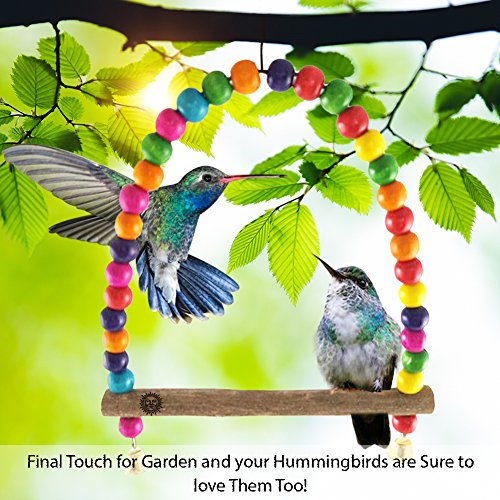 SunGrow Colorful Finch Swing Toy with Bells, Wooden Perch Stand for Canary, Lovebird & Budgie, 8.5x6 Inches, Sturdy Rocking Gym, Small Bird Cage Accessories to Balance, Exercise & Training