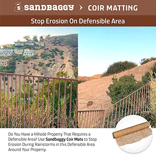 Sandbaggy Coir Mat | Erosion Control Product for Stopping Soil Erosion on Hillsides, Riverbanks & Oceanfront | Lasts 5X Longer Than Straw Blanket | Lasts 2-5 Yrs (Homeowner Size - 4 ft by 30 ft Roll) - size: 4 ft by 30 ft Roll Size or 120 sq ft