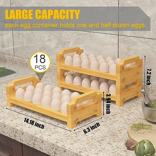 Bamboo Egg Holder Countertop - Stackable Design for Fresh Eggs, Farmhouse Egg Tray Storage Display Rack, Kitchen Counter Top Organizer Wooden Egg Stand, Fits Quail, Duck, Turkey, Chicken Eggs (Luxury) - style: Luxury