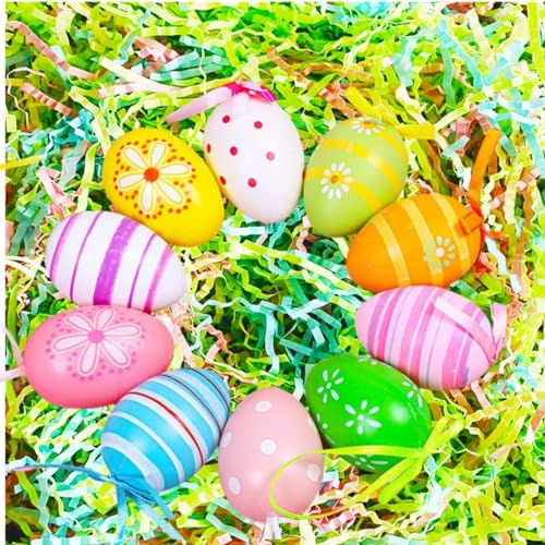 Lridescent Rainbow Easter Grass Crinkle Cut Paper, Raffia Basket Shreds Tissue Paper for Easter Egg Hunt, DIY Gift Packaging, Party Favors Decoration-100g /3.53oz(Rainbow)