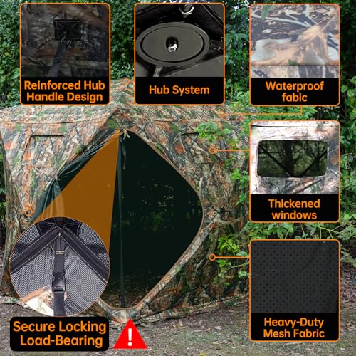 360 Degree See Through Hunting Blind, Pop Up Ground Blind | 2-3 Person & 3-4 Person Hunting Blind for Hunting Deer and Turkey, with Diamond-Shaped Door, Mud Flap and Portable Carry Bag - style: 2-3 Person 360°