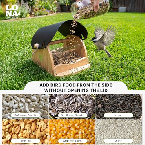 LONA Wooden Bird Feeder for Outdoors Hanging, Large Capacity Wood Birdfeeder for Feeding Outside Garden Unique Wild Bird Feeder House for Cardinals Finches Sparrow Chickadees