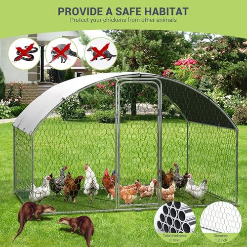 Large Chicken Coop for Yard, Large Metal Chicken Run, Walk-in Poultry Cage with Waterproof and Anti-Uv Cover for Outdoor Backyard Farm, Doom Roof, 9.8×6.5×6.5ft - size: 9.8×6.5×6.5FT