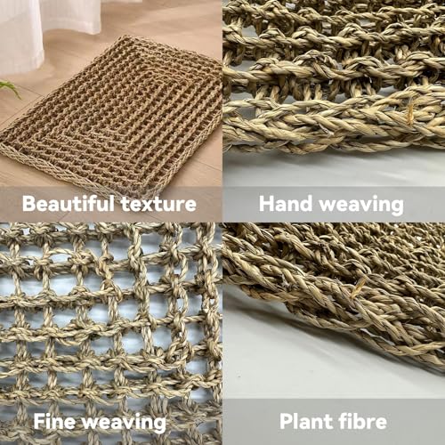 Large Bird Seagrass Mat 24 × 14 ''Natural Seagrass Woven Bird Net Hammock Climbing Rope Ladder with Hooks Chew Toy for Parrot Guinea Pig Lovebird Cockatiel Pigeon - size: 2Pcs 23.6" × 13.8"