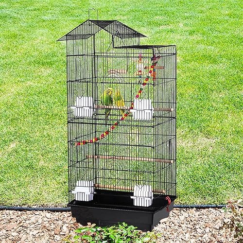 Yaheetech 39" Roof Top Flight Cage with Toys, Wrought Iron Bird Cage for Cockatiels, Conures, Lovebirds, Budgies & Small Birds - color: Black
