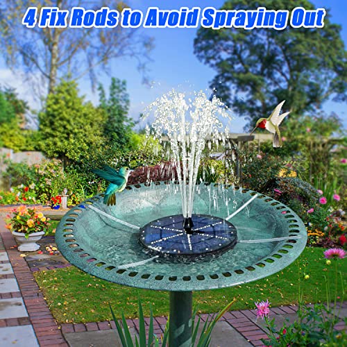 Solar Bird Bath Fountains Upgraded, 4W Solar Powered Water Fountain Pump with 4000 Battery, 7 Nozzles & 4 Fixers, Colorful LED Lights for Garden, Swimming Pool, Pond, Fish Tank and Outdoor - size: 60 LED Lights