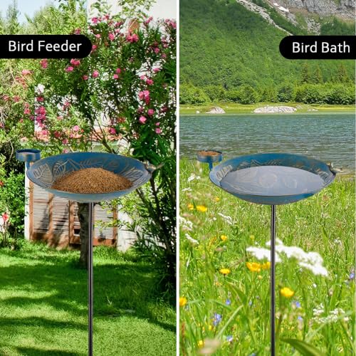 Stargarden Bird Bath, Garden Bird Baths Metal Birdfeeder | 46"Height Leaves Pattern Outdoor Bird Bath with Stake, Hummingbird Bird Bath for Outside, Porch Decor