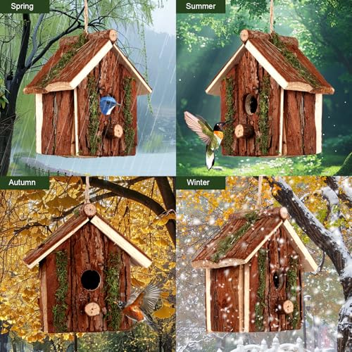 Wooden Bird House for Outside - Handmade Natural Wood Birdhouse for Garden, Yard, or Patio - Bird House - Ideal for Wild Birds, Sparrows, Bluebirds, and Finche