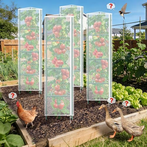 3 Pack Garden Bird Netting Plant Cover for Triangle Tomato Cage, 48"x13" Insect Bird Barrier Tomato Cage Net with Zipper & Drawstring, Tomato Trellis Netting Protection Cover for Protecting Plants - color: Triangle White