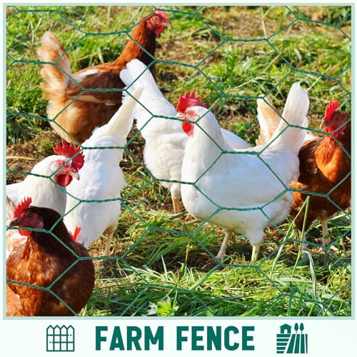 GlikCeil 48 in X 200 ft Chicken Wire Fencing Metal Floral Chicken Wire Mesh for Crafts Poultry Garden, 1 Inch Hexagonal Galvanized Hardware Cloth Netting for Poultry Coop Barrier Rabbit Cage(Green) - color: Green, size: 48 in X 200 ft