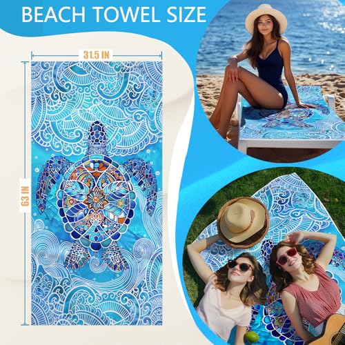 2-in-1 Convertible Towel & Backpack Microfiber Beach Towel Bag for Camping Swimming Vacation Blue Turtle - color: Mandala Turtle Blue