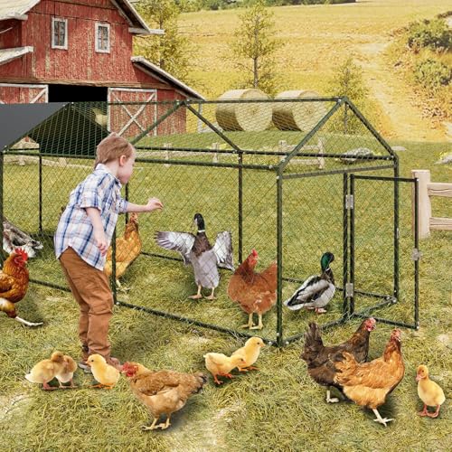 Garvee Metal Chicken Coop, Chicken Runs for Yard with Waterproof and Anti-UV Cover, 2 Door Portable Chicken Coop for Outdoor, Rabbit, Duck, Black, 120"×40"×40" - color: black, size: 120.0"L x 40.0"W x 40.0"H