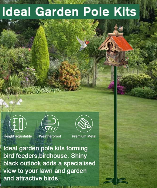 90Inch Heavy Duty Bird House Pole Mount Kit with Frosted, Bird Feeder Pole Kit with 5 Prongs Base and 2 Plates, for Outdoor, Yard, Garden, Green(Birdhouse Not Include) - color: green
