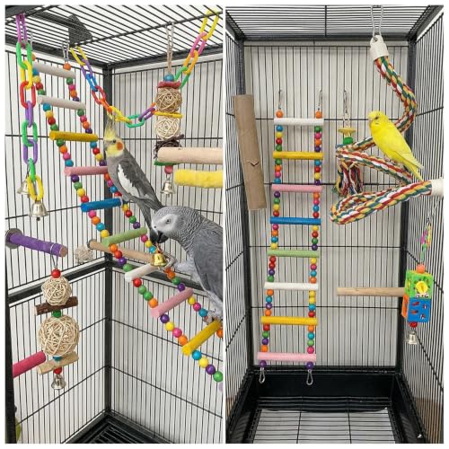 Bird Cage Ladder 24.5 x 3.93 in Climbing & Swing Toys Parakeets Cage Accessories Wooden Bird Playground Hanging Ladder for Small Birds Cockatiel(8 Steps)