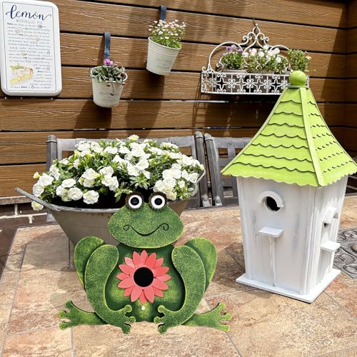 Wood Frog Bird House for Outside Decorative Bird Houses Hanging Outdoor Garden Patio Yard Hand-Painted Green Birdhouse Nesting Box for Bluebird Finch Wren Sparrow Chickadee (1)