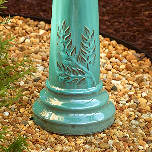 Smart Solar Wingate Outdoor Ceramic Birdbath with Pedestal Stand and Glossy Finish, Elegant Traditional Birdbath for Garden, Mint - style: Wingate