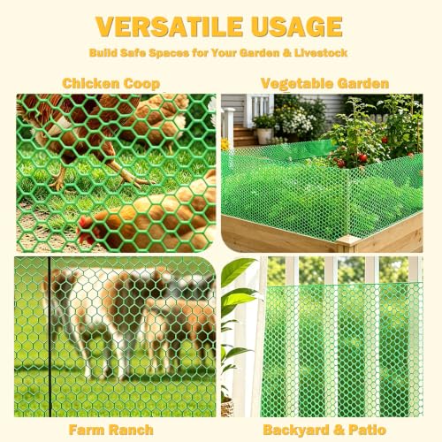 Jollybower 15.7IN x 10FT Plastic Chicken Wire Mesh Fence, Easy Install Chicken Wire Fencing, Garden Netting & Animal Barrier for Animals,Plant,Pet-1pack，Green - color: Green