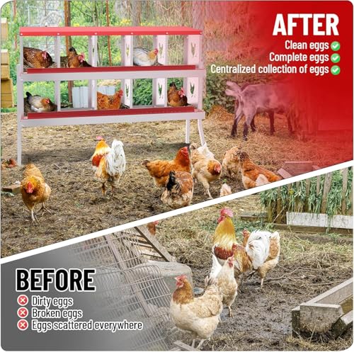 Chicken Nesting Boxes 10 Holes Galvanized Steel Rustproof Egg Laying Box with Egg Collection Systems, Hen Eggs Laying Box, Ventilated/Easy to Install, for Chicken House/Duck House/Hen - color: Red, size: 10 Holes with Legs