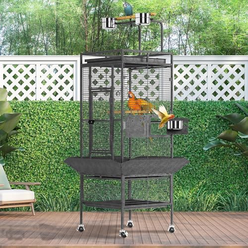 Garvee 61in Large Bird Cage, Metal Bird Cage with Bird Playground, Rolling Parrot Cage with Feeding Accessories, Large Parakeet cage for Parrots, Parakeets, Conures, Parrot, Black