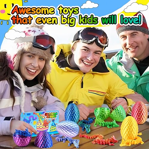 Impossmaker 8‘’ 3D Dragon Eggs with Dragon Inside, Easter Basket Stuffers Mini Egg Set Articulated Unique Easter Basket Essentials for Adults Kids (6 Pack) - style: 6P-S2