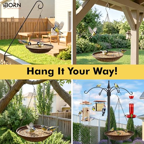 iBorn Hanging Bird Feeder Tray, 2.5LB All Metal Wild Bird Feeder for Outdoor Backyard Garden, Squirrel Chew Proof and Rust Resistant Feeder Bowl with Drainage Holes, Bronze, Pack of 1